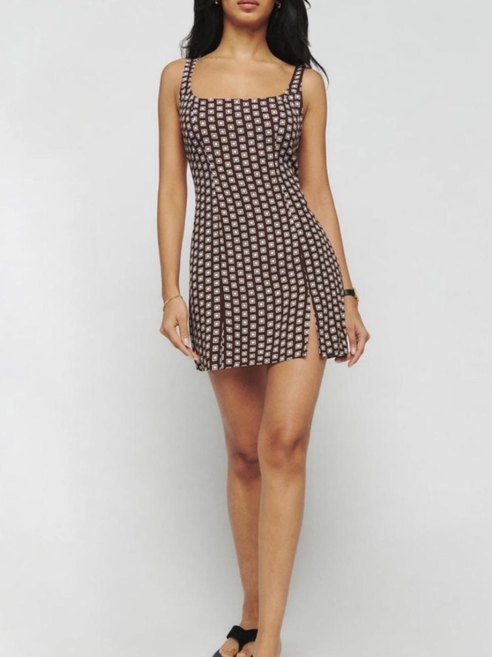 Reformation Noha Palladio Geometric Square Neck Mini Dress Brown Size 6